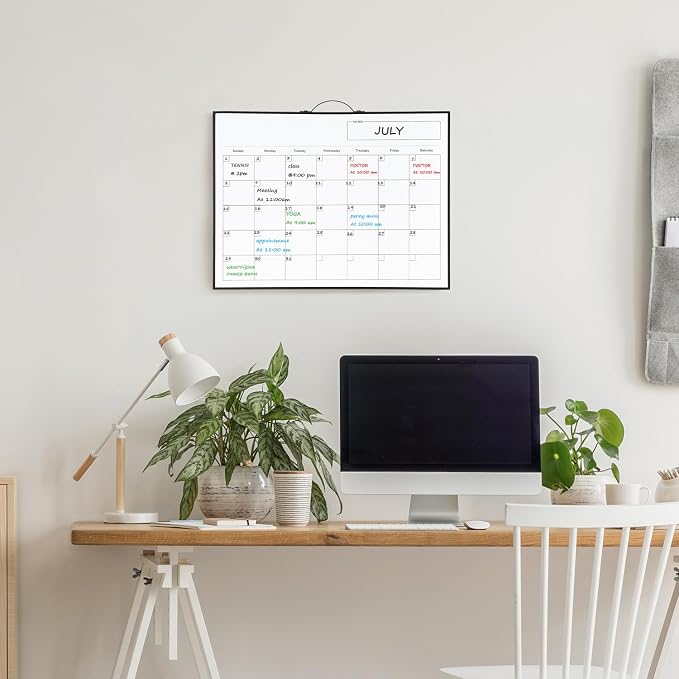 White Board Calendar - 12 X 16 Inches Magnetic Dry Erase Board Monthly Calendar, Double Sided Whiteboard with a Handle, to Do List Notepad for Office, Home, School, Black Aluminum Frame