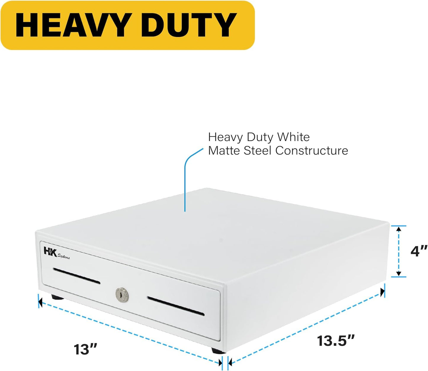 HK SYSTEMS 13inch White Heavy Duty POS Interface Cash Drawer with 4Bill/5Coin