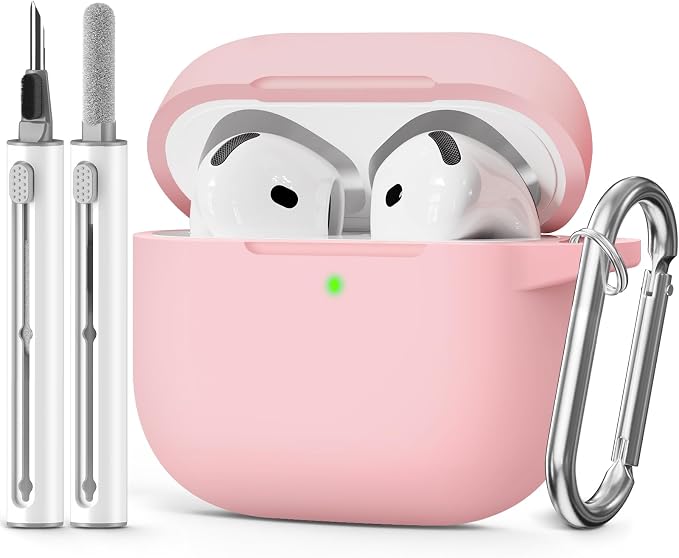 for AirPods 4 Case 2024 with Cleaner Kit & Keychain-Pink | Silicone Protective Cover for Apple AirPods 4th Generation Case,for Women Men,One-Piece Design,Shockproof,Dust Proof
