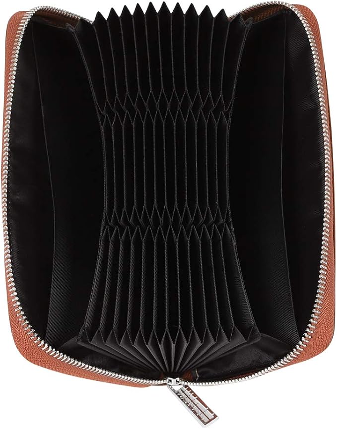 Women 36 Slots RFID Blocking Card Holder Large Long Leather Zipper Organizer Accordion Wallet,Brown