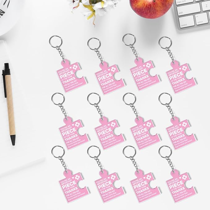 Team Appreciation Gifts Bulk Thank You Keychains for Coworkers | Gift Set for Employee, Staff, Teachers, Teamwork Puzzle Piece Keyring, Acrylic