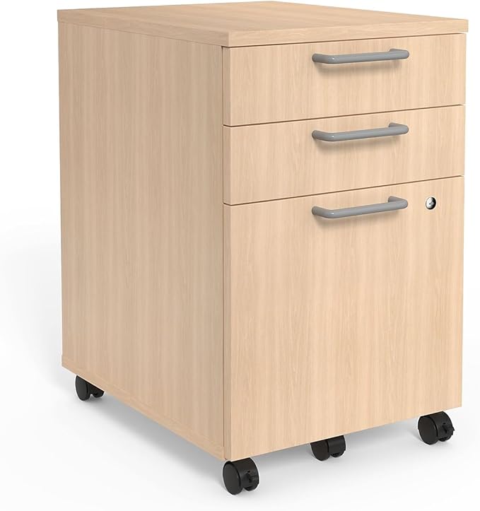 Union & Scale Staples Essentials 3-Drawer Vertical File Cabinet, Letter & Legal Size Documents, Lockable & Mobile, 21.3" D x 15.6" W x 24.3" H, Natural