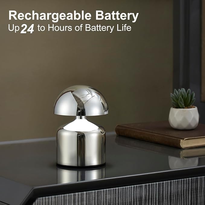 SAIWEYA Modern Cordless Mushroom Small Table Lamp, Dimmable Touch Battery | 3-Way Dimmable, Mini Rechargeable LED Desk Lamp, Night Light, Bedside Nightstand Lamps for Bedroom, Living Room