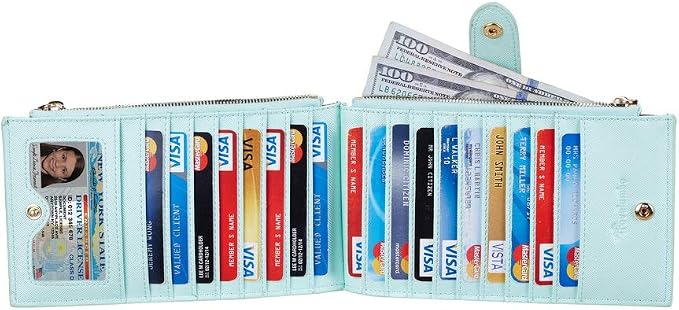 Travelambo RFID Wallet Women Large Size Bifold Multi Card Wallet Case with Zipper Pocke Credit Card Holder for Women