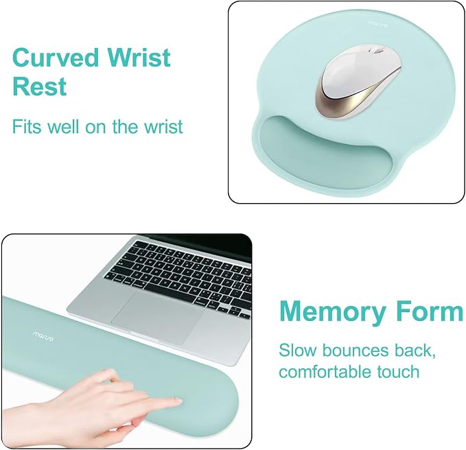 MOSISO Wrist Rest Support for Mouse Pad&Keyboard Set, Aquamarine | Circle Curved Ergonomic Mousepad Non-Slip Base Home/Office Pain Relief&Easy Typing Pad with Soft Cloth&Silicone Lining