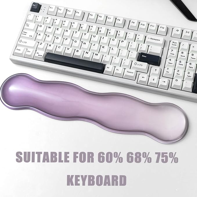 Ergonomic Gel Keyboard and Mouse Wrist Rest Set – Clear Wrist Rest for Computer Keyboard 60%/68%/75%, Comfort & Support for Typing and Gaming (Grey Purple)