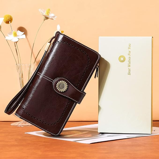 SENDEFN Wallets for Women Leather Credit Card Holder with RFID Blocking Large Capacity Wristlet | with RFID Blocking