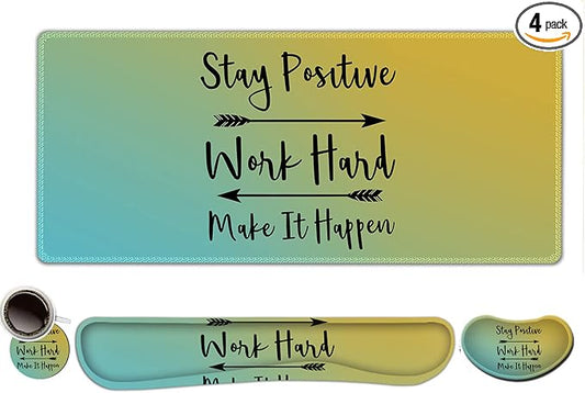 ToLuLu Extended Gaming Mouse Pad, Memory Foam Ergonomic Keyboard Mouse Wrist Rest Support Set, Large Desk Mat with Stitched Edges, Non-Slip Base Mousepad for Home Office Game, Inspirational Quotes