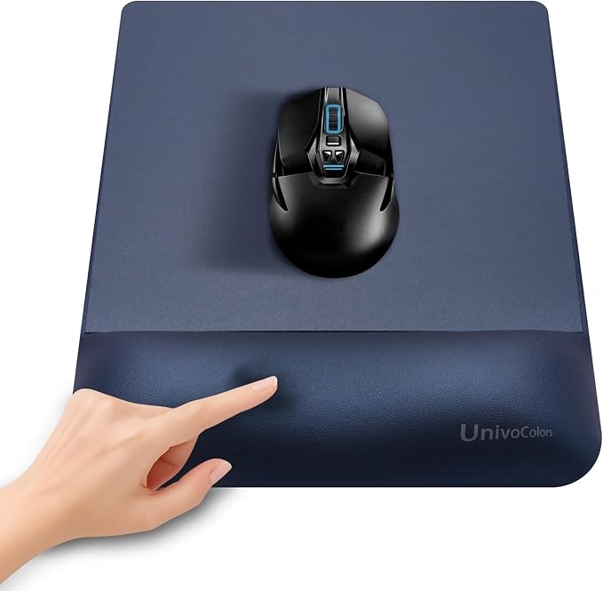 Design-Wave Wrist Rest Mouce Pad,PE Mouse Sliding Panel+Artificial Sheepskin+Memory Foam+Ergonomic+Anti-Slip Gel,Resilience Support During Work and Gaming,Mouce Accessory,Navy