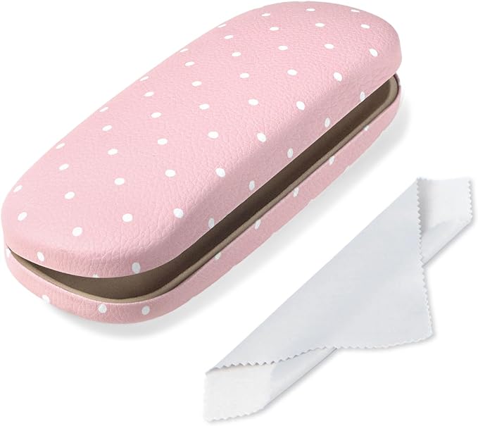 Glasses Case Hard Shell, Cute Sunglasses Case for Women Leather Protective Case for Eyeglass with Cleaning Cloth