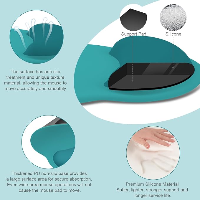 MOSISO Wrist Rest Support for Mouse Pad&Keyboard Set, Teal Green | Circle Curved Ergonomic Mousepad Non-Slip Base Home/Office Pain Relief&Easy Typing Pad with Soft Cloth&Silicone Lining