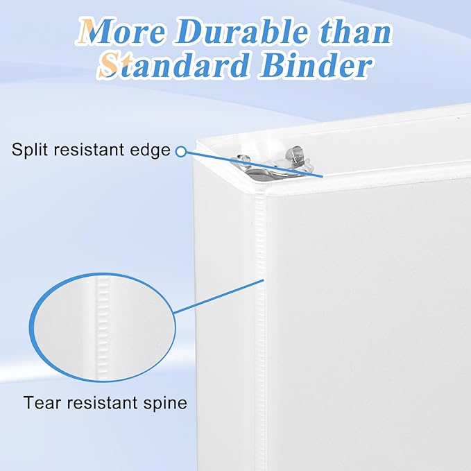 CIXILDTS 1-inch 3 Ring Binder Fit US Letter Size Paper, 1" Slant D Ring Binders, View Binder with 2 Pocekts, 12-Pack,White