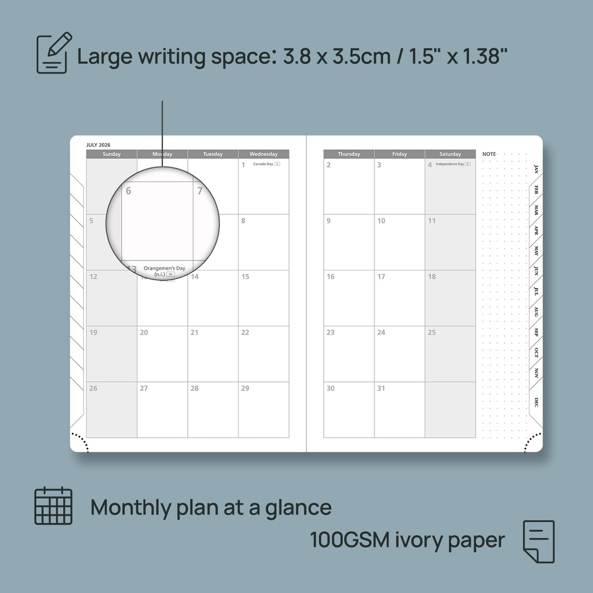 POPRUN Weekly Planner 2026 (Medium 6.5" x 8.5") Calendar 12 Months Notebook with Horizontal Layout, Leather Soft Cover, Monthly Tabs, Inner Pocket, 100GSM Thick Paper, Pen Holder - Soft Pink
