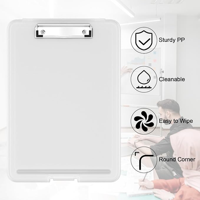 Hongri Clipboard with Storage, 8.5 x 11 Clip Board Foldable, White | Bottom Opening, Size 13.4 x 9.4 X 0.9 in for Nurses, Teacher, Students, Classroom, School & Office Supplies