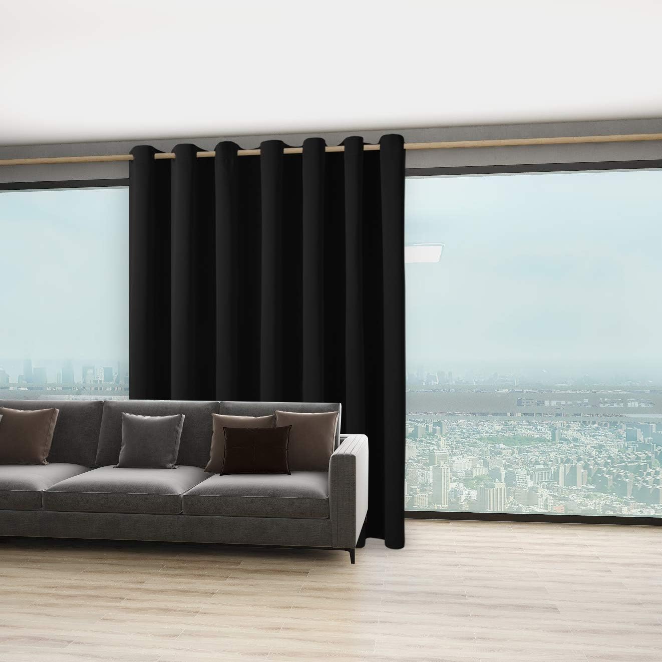 BONZER Extra Wide Room Divider Curtain Total Privacy Wall Noise Reducing Blackout Curtains for Patio Sliding Glass Door, 108L x 108W Inch (9L x 9W ft), 1 Panel, Black