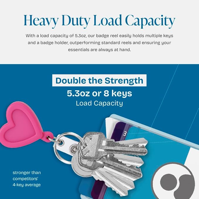 Will Well 2 Pack Retractable Keychain - Metal Badge Reel - Heart Shape | ID Badge Holder Reel with Metal Casing with 27.5"UHMWPE Fiber Pull Cord for Durability and Easy Access - Holds up to 8 Keys