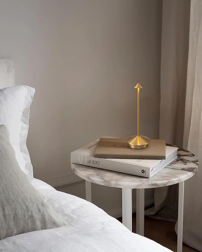 Modern Cordless Table Lamp Set of 2, Gold Portable LED Desk Lamps | 5000mAh, Rechargeable, Battery Operated Lighting for Bedroom, Dining Room, Restaurant, Coffee Shop, Camping, Night Light