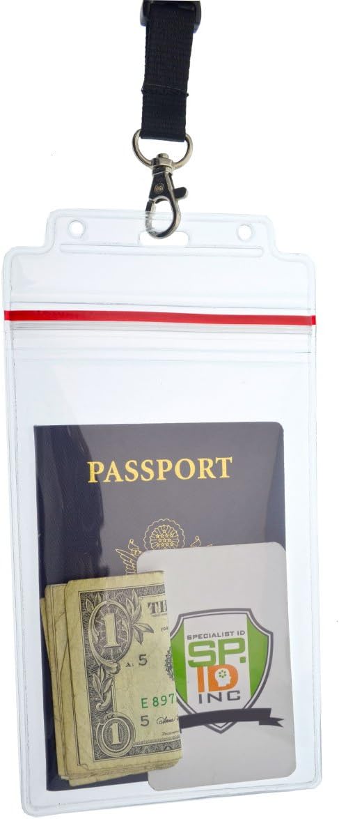Passport Holders - 2 Pack - Heavy Duty Water and Tear Resistant Resealable Sleeves & Premium Breakaway Lanyard - 4X6 Insert for Vaccination Cards, Cruise, Travel, and Beach Vacation Documents (Black)