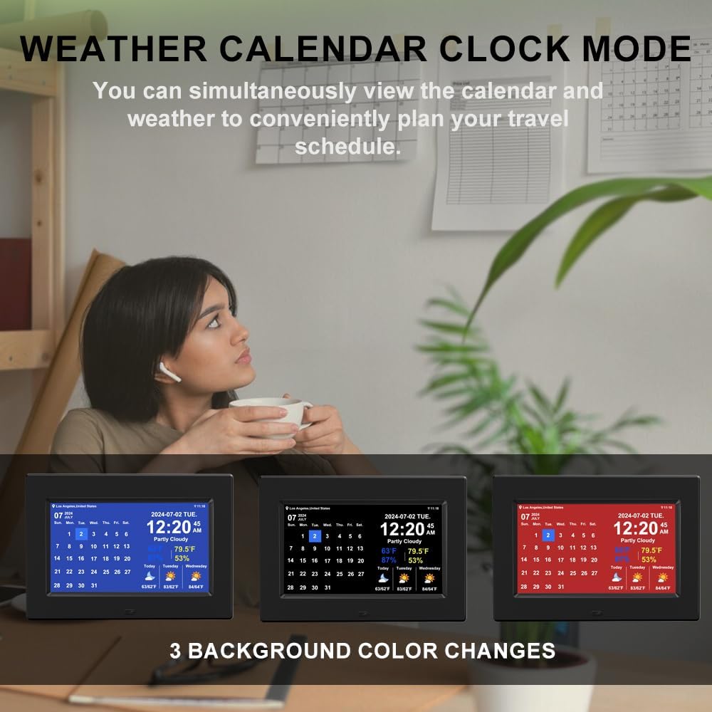 New Digital Weather Clock with Temperature Humdity Alarm Clock (7inch- Black)