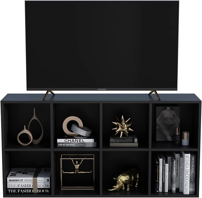 OSCHF 8-Cube Storage Shelf Bookcase - Wooden 4-Tier Floor Standing Open Bookshelf, Modern TV Stand up to 55 Inchs for Home and Office, Black