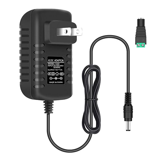12V Power Supply, 12 Volt 2A 24W DC Power Supply, Black LED Power Adapter, AC 110V to 12V Wall Mounted Transformer Plug for LED Strip Lights with 5.5/2.1 DC Female Connector