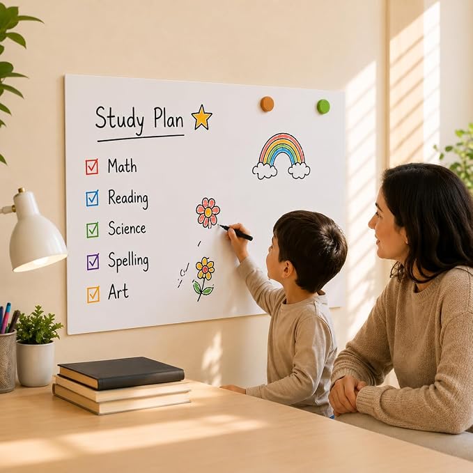 Magnetic Dry Erase Board Contact Paper 24"x39" for Wall | Stick on magnetic white boards for walls. Magnet receptive magnetic board for wall holds magnets.