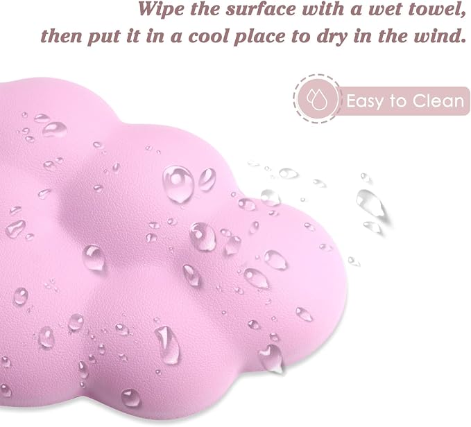 Cloud Wrist Rest Cushion for Mouse Ergonomic Soft PU Leather Memory Foam Wrist Pain Relief Mouse Wrist Support Pad with Anti-Skid Base for Office School Home Laptop & Computer Mouse (Pink)