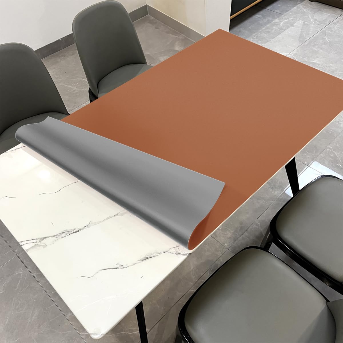 Leather Table Cover,1.8mm Thick,42x72 Inch Table Protector,Table Protector for Dining Room Table,Dining Table Cover,Table Cover Protector,Padded Table Protector(Brown+Gray,42x72)