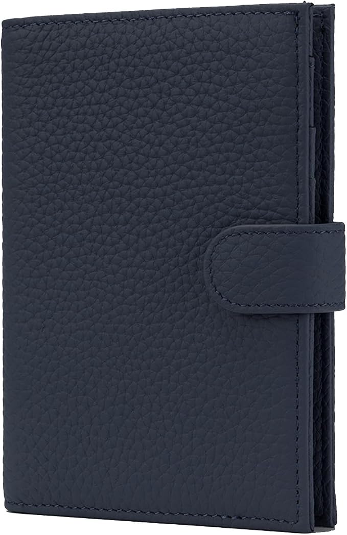 Karmiir RFID Passport Holder Travel Wallet for Women, Leather Passport Cover Wallet with Card Holders SIM Slots,Zippered Coins Pocket and Cash Slot Slim Compact Travel Wallet (Blue Black)