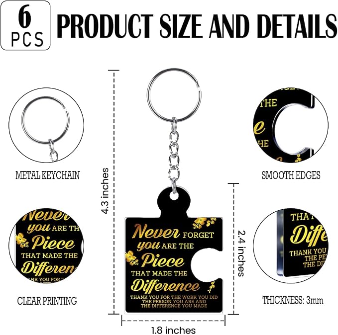 Team Appreciation Gifts Bulk Thank You Keychains for Coworkers | Gift Set for Employee, Staff, Teachers, Teamwork Puzzle Piece Keyring, Acrylic