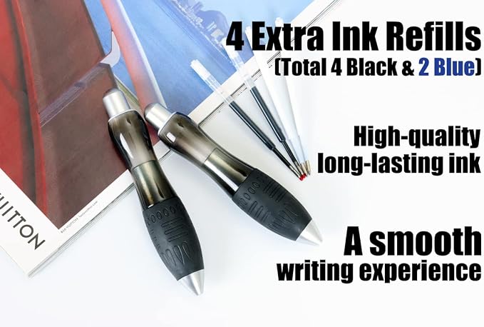 Weighted Pen for Hand Tremors Fat Pen for Arthritic Hands (2 Pack) | 4 Extra Ink Refill, With Gift Box, Each 3.5 oz Heavy Large Wide Grip Pen for Parkinsons, Low Grip Strength, Carpal Tunnel