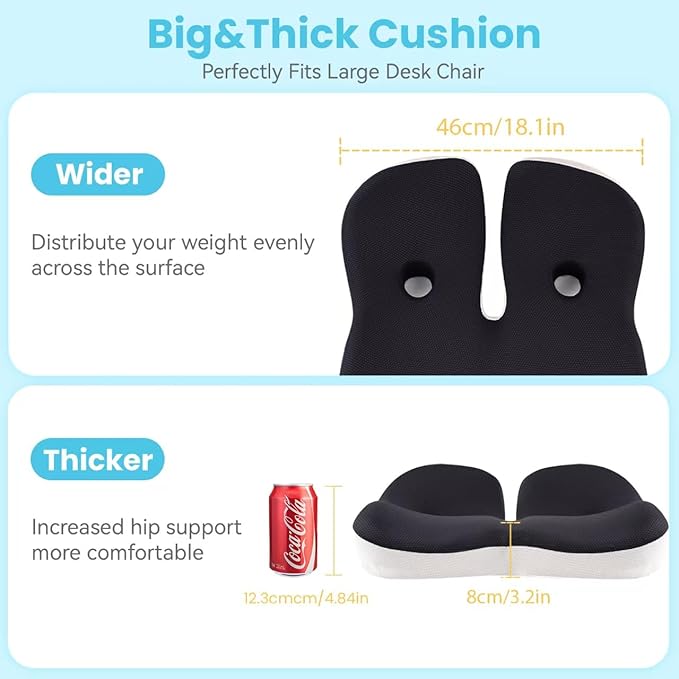 Seat Cushion,Office Chair Memory Cushion, Ergonomic Design, Relieve Sciatica and Long-Term Sitting Pain, Suitable for desks, car Seats, Games, wheelchairs