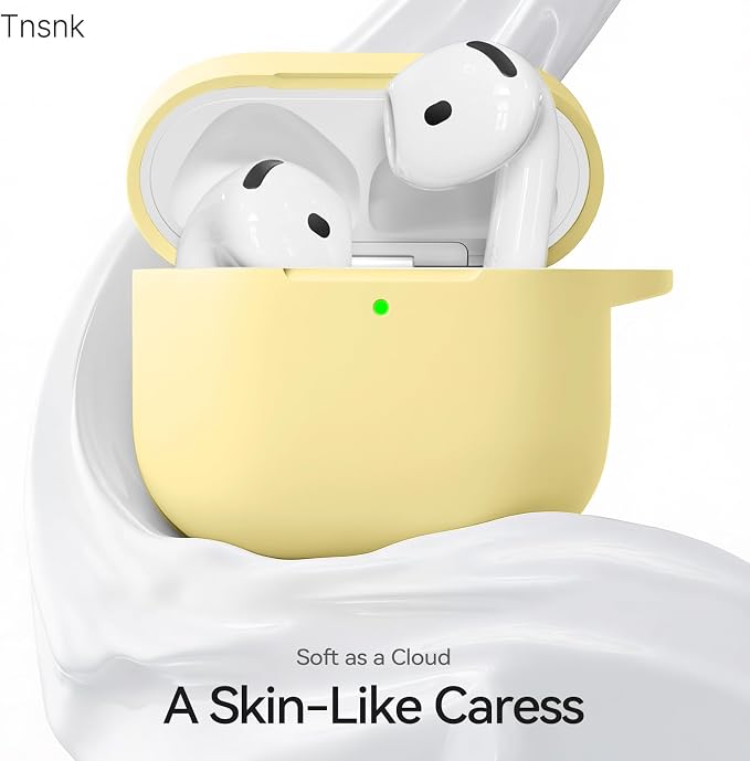 for AirPods 4 Case, TNSNK Silicone AirPod 4 Case Cover Compatible with Apple Airpods 4th Gen, Shockproof Protective Cases for Women Girly with Cleaner Kit and Keychain, Front LED Visible