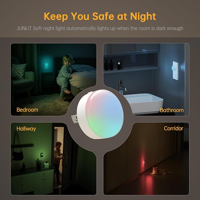 Plug in Night Light 12 Pack, Mni Night Lights with 4-Color Changing, Dusk to Dawn, 3 Brightness Levels, Ideal Dimmable Nightlight for Hotel, Hallway, Kitchen,Toleit