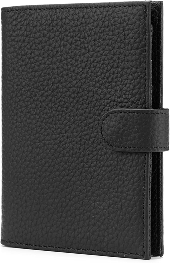 Karmiir RFID Slim Passport Holder for Man & Women, Compact Leather Passport Wallet with Card Holders SIM Slots, Zippered Coins Pocket and Cash Holder Travel Passport Cover Case, Black