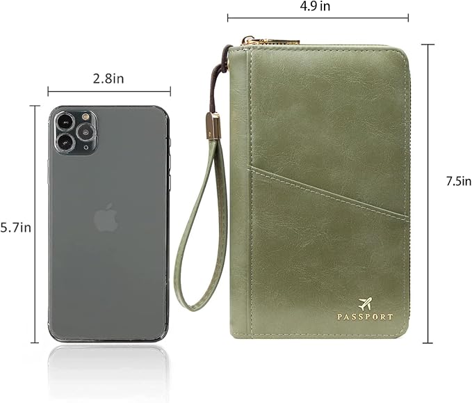 Family Passport Holder for Travel Women and Men RFID Passport Holder with Zipper Passport Case Passport cover Passport Wallet Travel Essentials and Accessories(1-2, Olive)