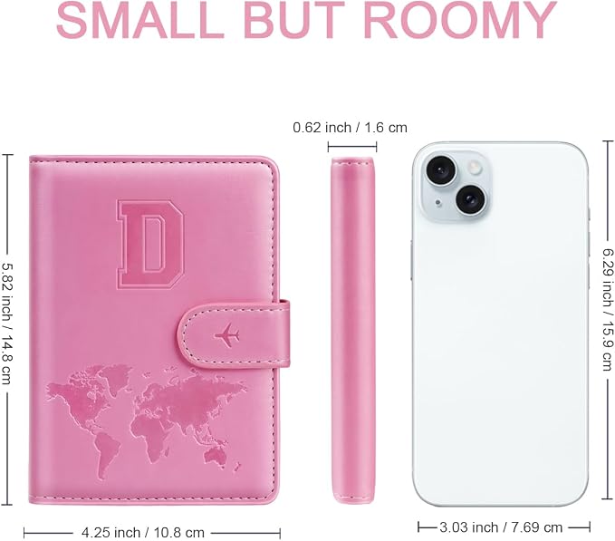 Passport Holder Cover Initial Letter A-Z Travel Wallet Personalized | Travel Essentials, Embossed Design, RFID Blocking, Personalized Gift, Passport Book Holders for Women Girls, Pink-D