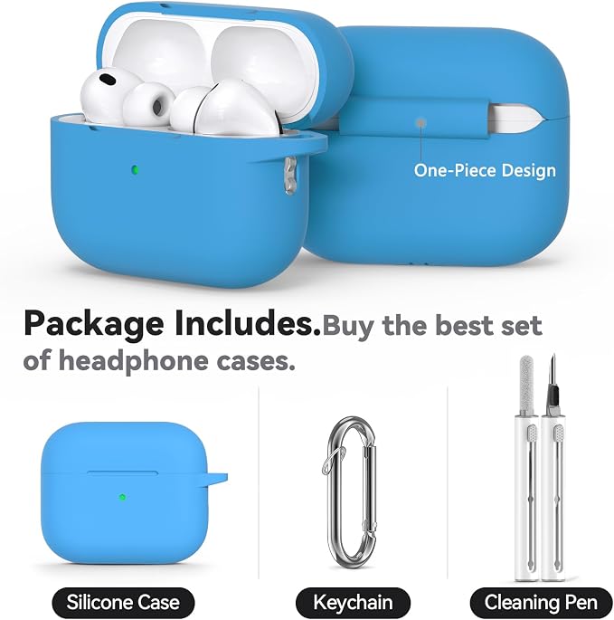 Ljusmicker for AirPods Pro 3 Case 2025 with Cleaner Kit,Milk Blue | Soft Silicone Protective Cover for Apple AirPod Pro 3rd Generation Case with Keychain for Women Men,Shockproof