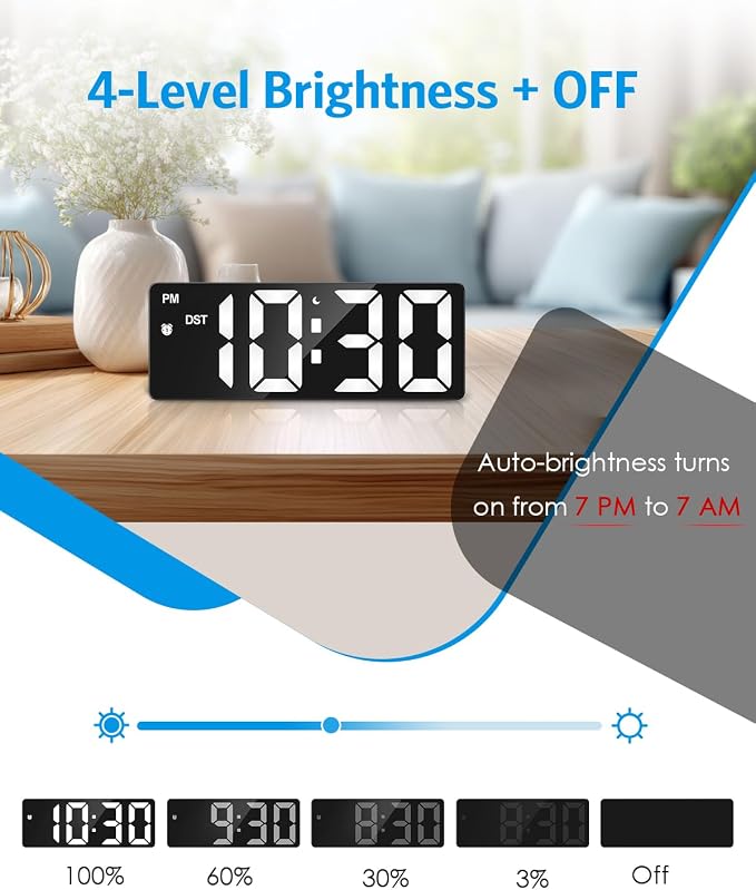 AMIR Digital Alarm Clock, LED Clock for Bedroom, Electronic Desk Clock with Type-C Port Adjustable Brightness DST Snooze 12/24H Display for Home Office