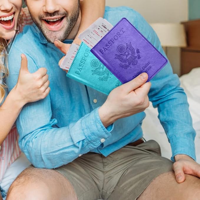 Passport and Vaccine Card Holder Combo with Vaccine Card Slot, Passport Wallet, Passport Cover/ Case for Women and Men(AK-turquoise)