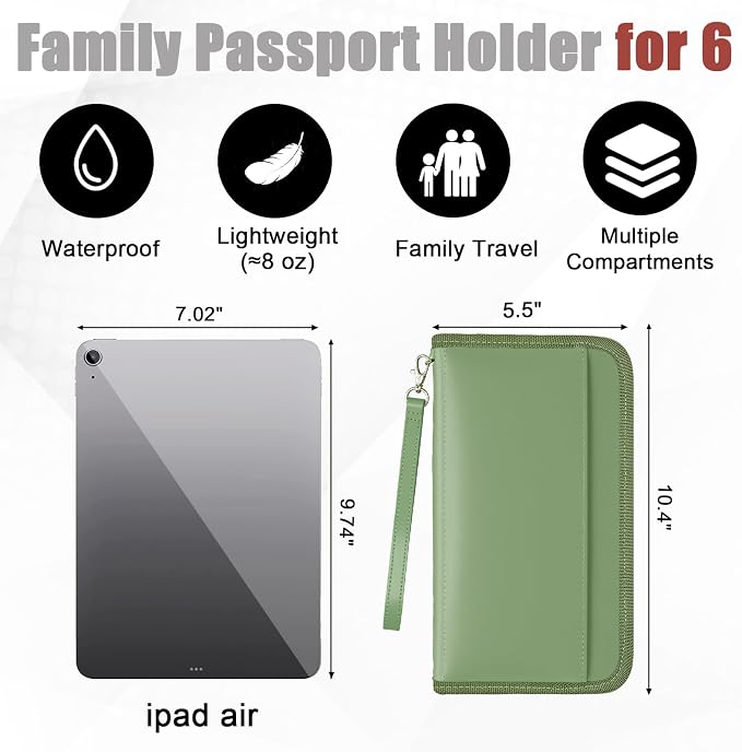 GOAUS Passport Holder for Travel with AirTag Slot, for Family of 4 to 6 | Multiple, Travel Document Organizer, Cards Cash Pockets, RFID Blocking, Waterproof, Gifts, Faux Leather, AirTag Not Included