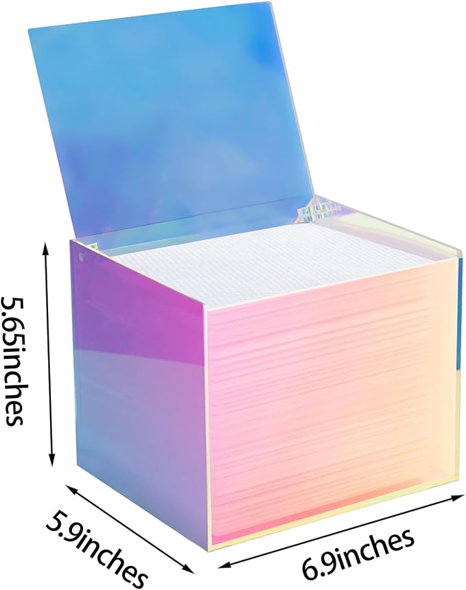 Disposable Face Facial Towel Holder Storage Box Acrylic Container, Rainbow