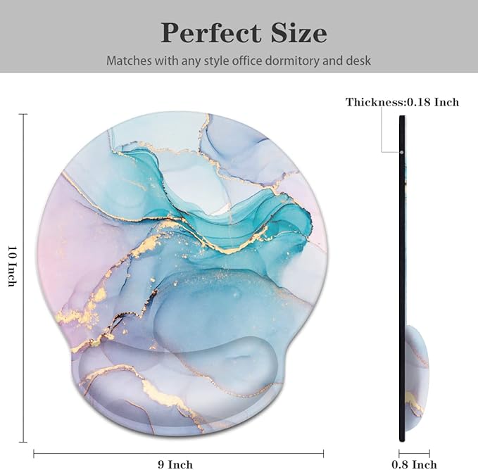 WAVEYU Ergonomic Mouse Pad with Wrist Support, Cool Round Mouse Mat, Non-Slip Rubber Base Mousepad for Laptop, Office Mouse Pad, Blue Marble