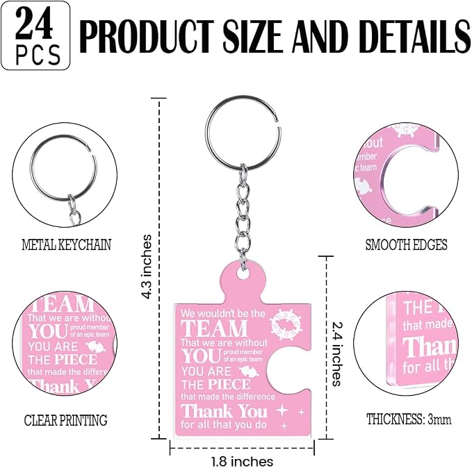 Team Appreciation Gifts Bulk Thank You Keychains for Coworkers | Gift Set for Employee, Staff, Teachers, Teamwork Puzzle Piece Keyring, Acrylic