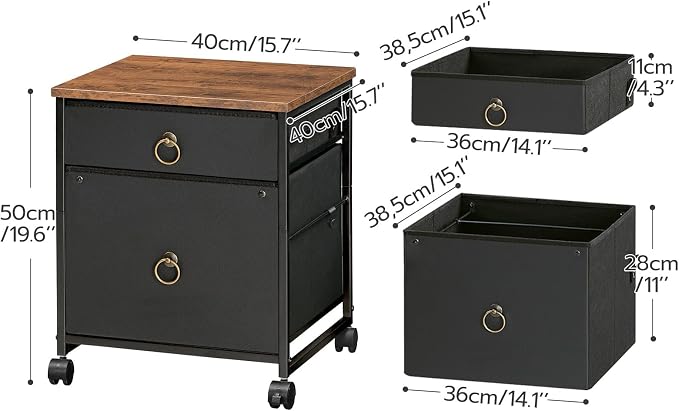 HOOBRO File Cabinet, 2-Drawer Vertical Mobile Office Cabinet, Rolling Printer Stand, for A4/Letter Size Files, Nonwovens Drawer, for Home Office, Rustic Brown and Black BFK21WJ01