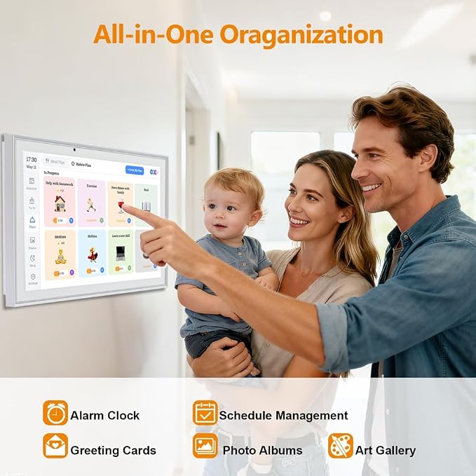 Digital Calendar 10.1 Inch Smart Electronic Planner, IPS Touch Screen, 32GB, Electronic Slideshow, Wall-mounted with Third-Party Calendar Sync, Chore Tracker, Meal Plan & Photo Display, Gifs for Mom