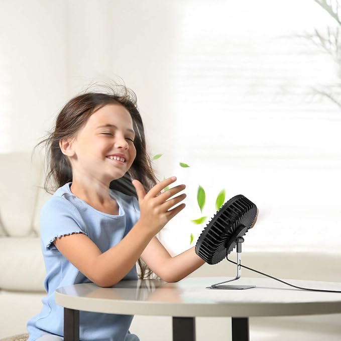 SLENPET 6-inch USB Small Desk Fan, 4 Speeds, Powerful Desktop Table Fan | Ultra-quiet, 90° Adjustment for Better Cooling, Portable Mini Personal Fan for Home Office, Metal Base, Black