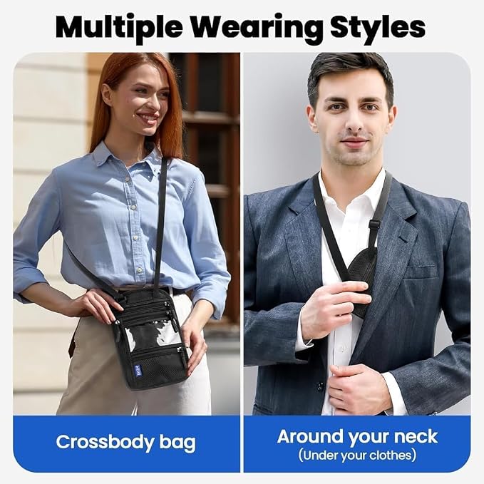 2Pack Passport Holder for Travel,Easy to Conceal Travel Neck Wallet | RFID Blocking Nylon Travel Pouch Family Passport Holder Organizer Case - Holds Cash, Cards, Keys