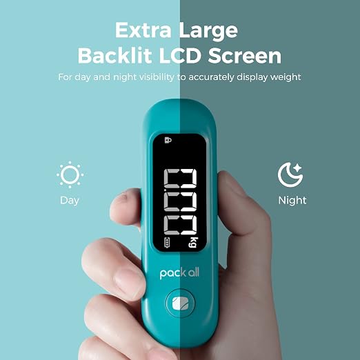 pack all Digital Luggage Scale for Travel, 110Lbs Capacity, 0.1Lb Precision | Handheld, Backlit LCD Display, Lb/Kg/Oz Conversion, Tare Function, Battery Included, Malachite Blue