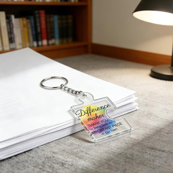 Team Appreciation Gifts Bulk Thank You Keychains for Coworkers | Gift Set for Employee, Staff, Teachers, Teamwork Puzzle Piece Keyring, Acrylic